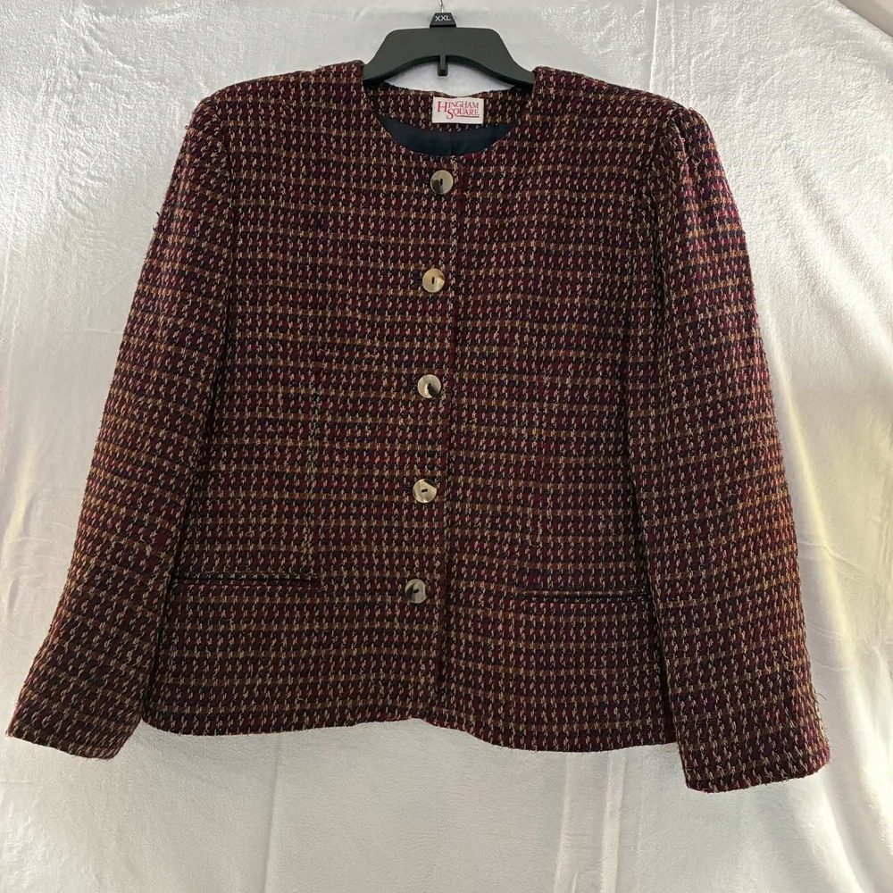 Hingham Square Jacket Womens 18 Tweed Boucle Plaid Made USA Vintage Lined